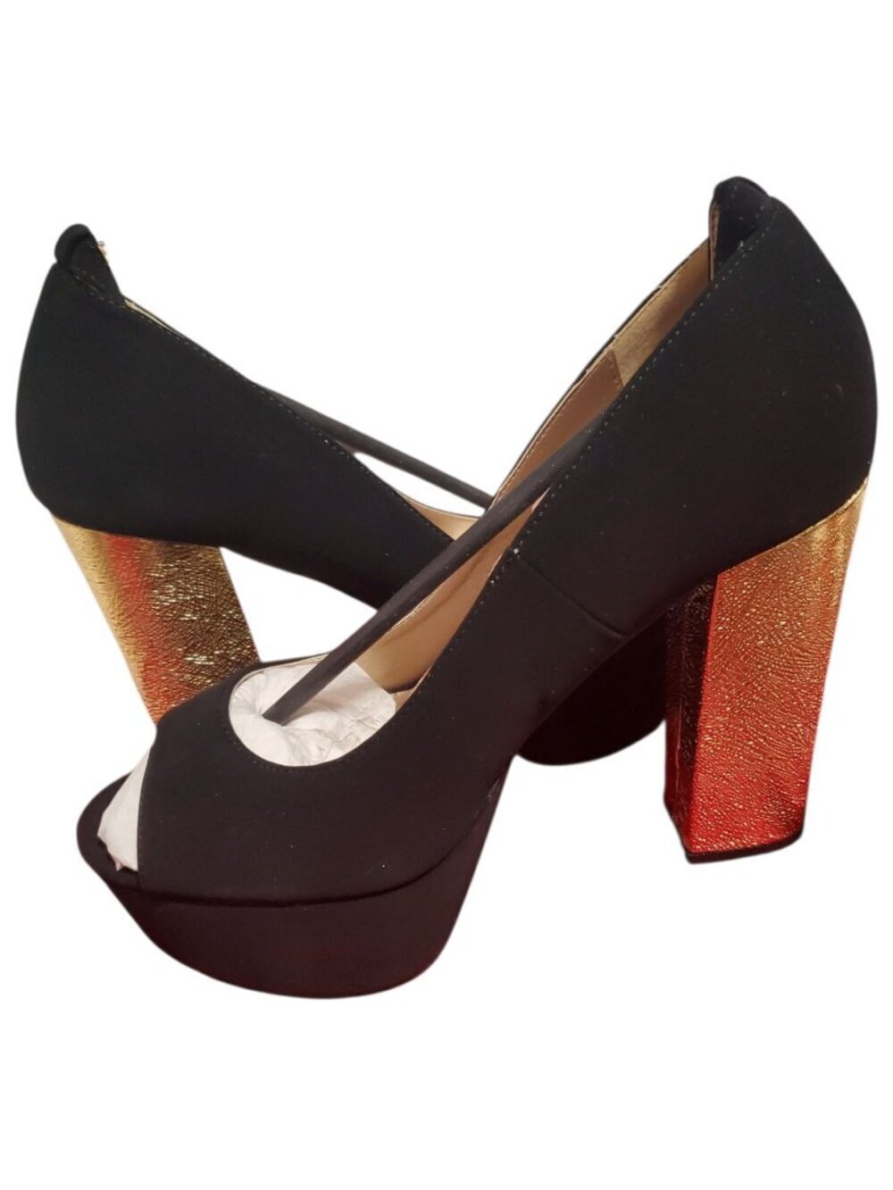 Qupid Peep-Toe Platform Heels W/ Gold Textured W/Ankle Strap Black/Gold Size 8 - Picture 8 of 12